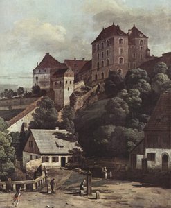 Vue de Pirna, Pirna du côté sud, avec fortifications et Obertor (porte de la ville) ainsi que la forteresse Sonnenstein - Bernardo Bellotto
